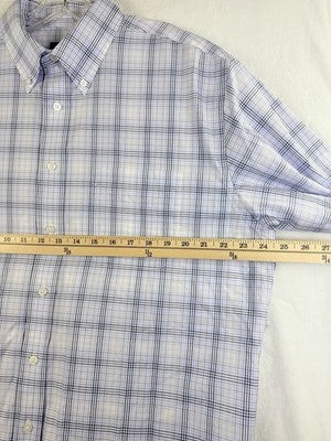 Jos A Bank Traveler Shirt Large Traditional Fit Blue Plaid Button Down Up