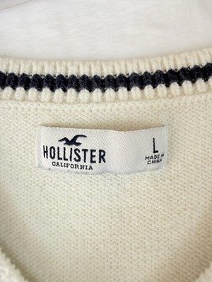 Hollister Cropped Sweater Vest Womens Large V Neck Argyle White Blue