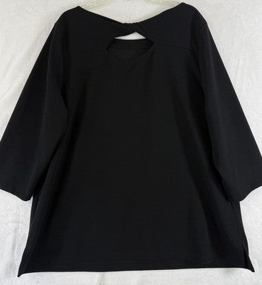 Talbots 2X Tops Black 3/4 Sleeve Textured Twist Back Womens