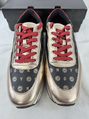 DKNY Sneakers Womens 11 Poly Metallic Rose Logo Lace Up Thick Sole Shoes