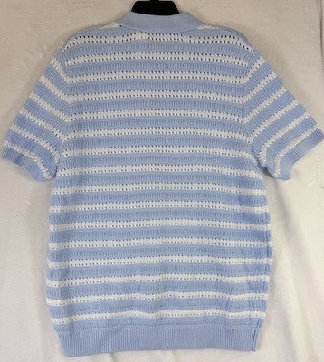 Gap Polo Sweater Medium Mens Short Sleeve Light Blu Striped 100% Cotton NWT New