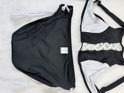 Venus Bikini Set Small Black 6 Halter Top Bottoms Tie Side Swimsuit Womens