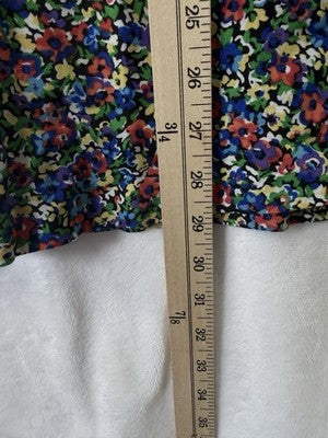 Vintage 90s Floral Midi Skirt Black Made In USA Womens Marilyn Pull On