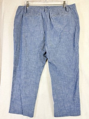 Lands End Chambray Crop Pants 16 Petite Blue Womens 16P 100% Cotton