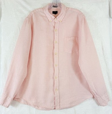 J Crew Linen Shirt Large Pink Slim Fit Button Down Long Sleeve