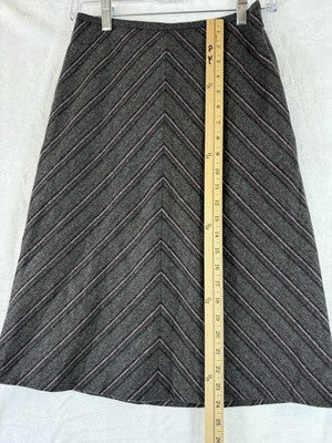 Ann Taylor Loft Skirt 0 A Line Wool Blend Gray Striped Midi