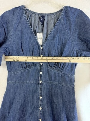 Gap Denim Dress Small Women Short Sleeve Maxi Blue Flutter Sleeve Fit Flare New