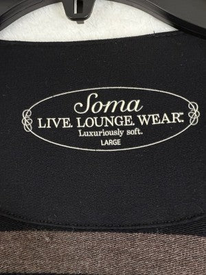Soma Cardigan Large Soft Black Brown Striped Womens Loungewear Travel