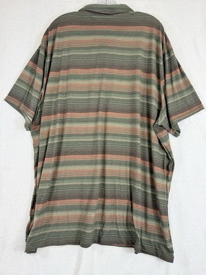 LL Bean SunSmart Polo Shirt XXXL Tall 3XL 3XLT Mens Green Short Sleeve Striped