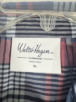 Walter Hagen Golf Shirt XL Blue Plaid Short Sleeve Men’s Clubhouse Button  NEW