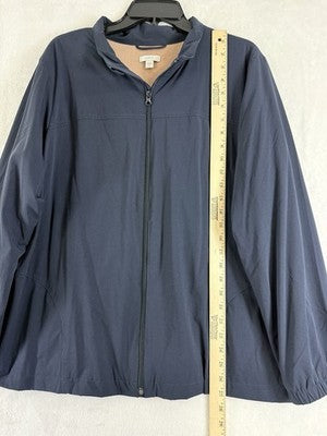 J Jill Fit Jacket XL Navy Blue Nylon Windbreaker Knit Lining Full Zip Womens