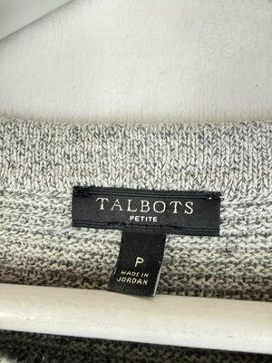Talbots Sweater XS Petite P Gray Rib Knit Button Shoulder Long Sleeve Top Women