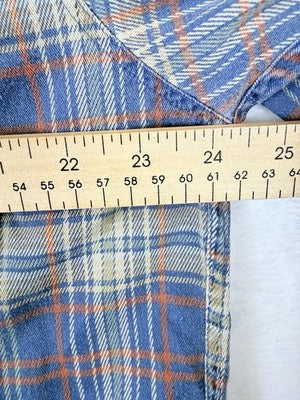 Madison Trader Shirt Large Mens Washed Cottons Blue Plaid Short Sleeve Button Up