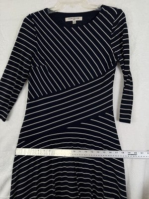 Evan Picone Dress 4 Navy Blue White Stripe Jersey Knit Fit Flare Women
