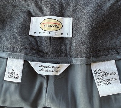 Talbots Pants 6 Petite Gray Wool Stretch Made In Italy Straight Leg Lined Women