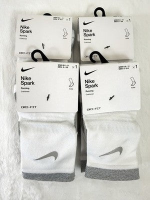 Nike Spark Running Socks White Ankle Men 8-9.5 Women 9.5-11 Cushioned Lot New