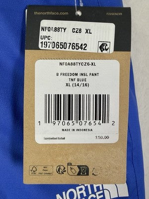 The North Face Ski Pants XL 14/16 Kids Blue Insulated Snow Boys Girls New NWT