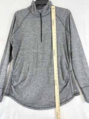 Gap Fit Maternity 1/2 Zip Top Large Gray Brushed Tech Jersey Long Sleeve