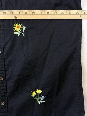 Pacsun Shirt Large Mens Embroidered Flowers Black Short Sleeve Button Up