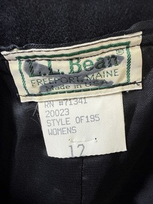 Vintage LL Bean Womens 12 100% Wool Pencil Skirt Black Made In USA Lined