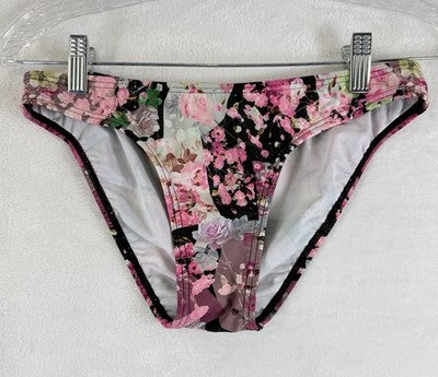 Venus Bikini Set Small Top 6 Bottom Halter Black Pink Floral Swimwear Womens