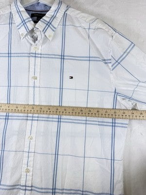 Tommy Hilfiger Button Down Shirt Men XL White Blue Mens Long Sleeve Custom Fit
