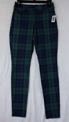 Old Navy Pixie High Rise Pants 2 Womens Green Blue Tartan Plaid New