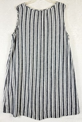 Gap Dress XXL Linen Blend Sleeveless Shift White Blue Stripe Split Neck Women