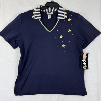 Vintage Gepetto Top Medium Nautical Gold Stars Made USA Grandmacore Deadstock