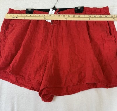 Gap Cotton Gauze Shorts XXL Pull On 4” Red Pockets Womens New NWT