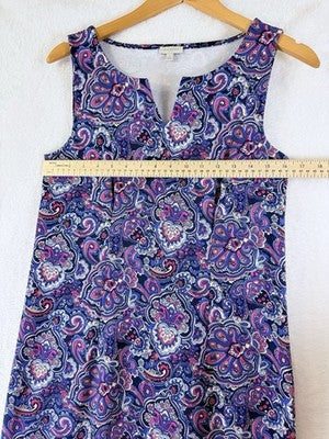 Talbots Dress Small Sleeveless Shift Knit Blue Paisley Womens