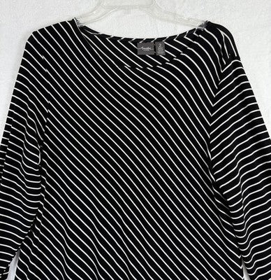 Chicos Travelers 2 Tunic Black White Stripe Large Womens Top Asymmetrical Hem