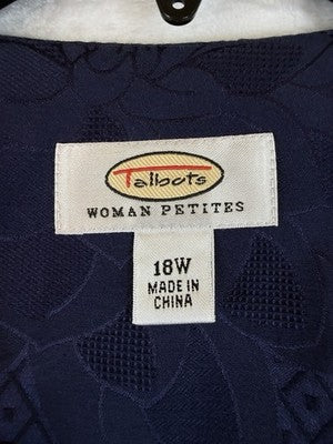 Talbots 18W Petite Jacket Jacquard Vintage Navy Blue 3/4 Sleeve Tunic Plus Size