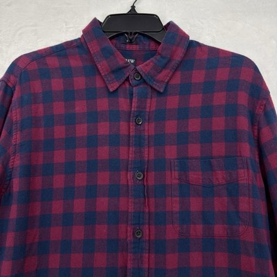 J Crew Flannel Shirt Mens Large Slim Fit Red Blue Check Plaid Long Sleeve Button