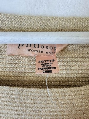 Philosophy Sweater 3X Womens Beige Gold Batwing Boat Neck Metallic Tops New
