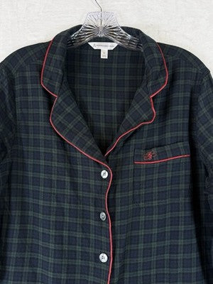 Brooks Brothers Flannel Pajamas Top Medium Womens Green Black Watch Plaid PJ