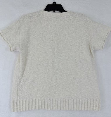 LL Bean Sweater Womens XS Cotton Slub Henley Ivory White Short Sleeve Womens