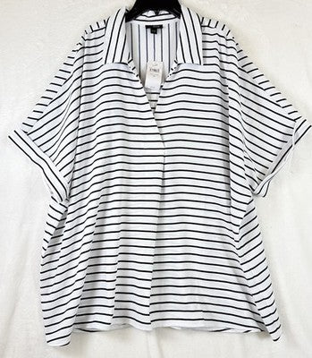 J Jill Wearever Top 3X Short Sleeve Navy Blue White Striped Plus Size Womens New