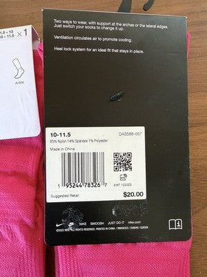 Nike Spark Lightweight Ankle Socks Large Pink Mens 10-11.5 Women 11.5-14 Lot New