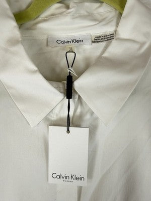 Calvin Klein Shirt 1X Womens Blouse Button Up White Ruffle Sleeve Womens New