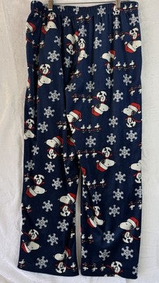 Peanuts Pajama Pants Large Blue Snoopy Santa Clause Fleece