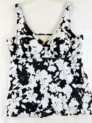 Swimsuits For All 22W Tankini Top Black White Floral Print Flowy Swim Womens 22