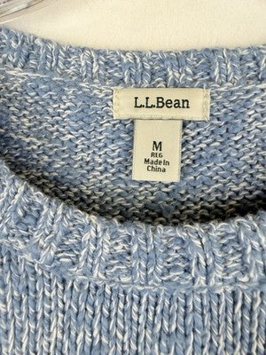 LL Bean Sweater Womens Medium Cotton Ragg Sweater Funnelneck Pullover Blue