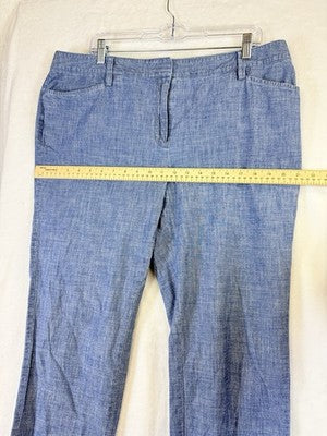 Lands End Chambray Crop Pants 16 Petite Blue Womens 16P 100% Cotton