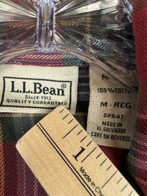 LL Bean Pajama Top Medium Mens Red Plaid Long Sleeve 100% Cotton Vintage
