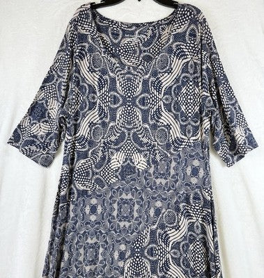 Soft Surroundings XL Dress Juliette Jersey Knit Maxi Navy Blue Beige Womens