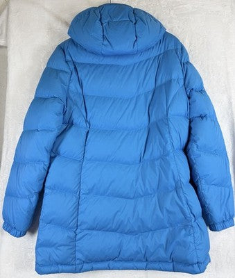 LL Bean Down Jacket Womens Small 3/4 Blue Down Puffer Chevron Quilted