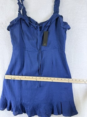 Lulus Mini Dress Large Linen Days Like This Royal Blue Sleeveless Ruffled New