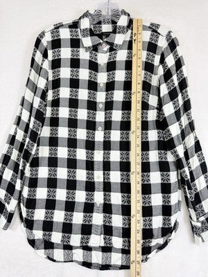Talbots Flannel Shirt Small Black White Check Button Up Long Sleeve Top Womens