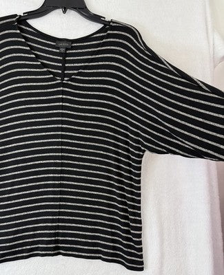 J Jill Wearever Sweater Medium Petite Black Beige Striped Dolman Sleeves Womens
